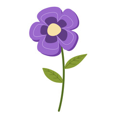Flat Violet Flower Illustration in Cute Cartoon Style