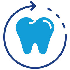 Obraz premium Dental Motion Glyph Blue Silhouette Icon Vector Design - tooth within a dashed circular path and arrow, representing tooth regeneration, dental process, and oral improvement