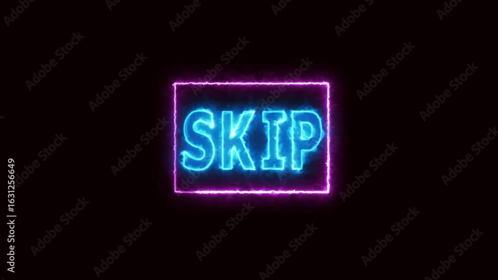 Poster digital technology hud skip button animation with neon purple blue glowing frame motion design. elec