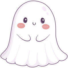 A cute, cartoon-style ghost with pink cheeks and a smiling face, featuring a flowing, wavy body shape.