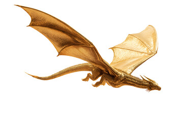 Fototapeta premium A golden dragon with shimmering scales and majestic wings flying isolated on transparent background