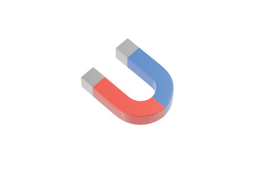 3d u shape magnet icon. red and blue horseshoe magnet for science, physics education, and magnetism. minimal 3d render.