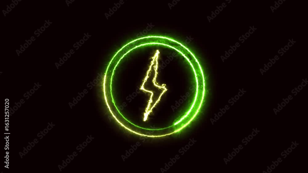 Poster motion graphics neon green lightning bolt power symbol charging loop for technology projects. neon g