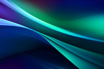 Dynamic green particle wave line on dark blue abstract background. Abstract sound visualization. Digital structure of the wave flow of luminous particles.