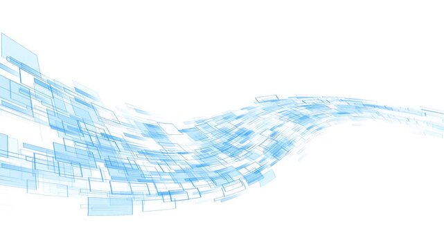 Abstract Blue Tech Rectangles Flowing wavy abstract path background. 3D 4K visualizing data flow tech movement for infographics clean futuristic clips Corporate explainer clean UI designs, tech slides
