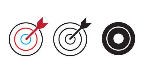 Set of goals. Target icon. Target, goal icon. Archery target with arrow on isolated background. Vector EPS 10