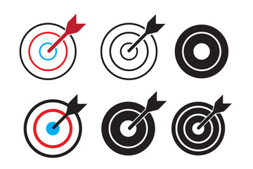 Set of goals. Target icon. Target, goal icon. Archery target with arrow on isolated background. Vector EPS 10