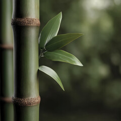 Obraz premium Bamboo stalk green leaf nature closeup vertical smooth texture outdoor fresh peaceful growth blurred background