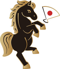 年賀2026　うま　馬　午年　午　手描き　日本画　浮世絵　正月　和風　モダン　年賀状　イラスト素材
