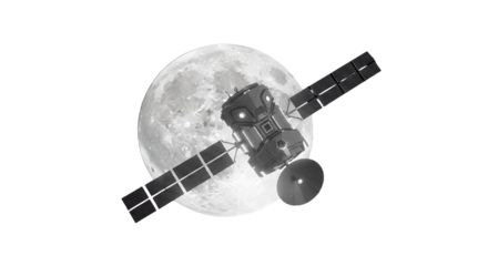 Artistic Render: Futuristic Satellite Against the Lunar Glow Exploring Celestial Frontiers