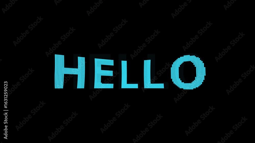 Poster modern digital intro greeting card animation with hello text and neon glowing particle effects. neon