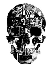 Vector Detailed skull with sunglasses and typographic elements.