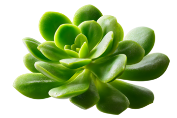 A succulent plant with thick, fleshy leaves and a vibrant green color isolated on transparent background