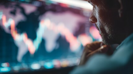 Forex trader intently analyzing currency exchange rates on a high  screen