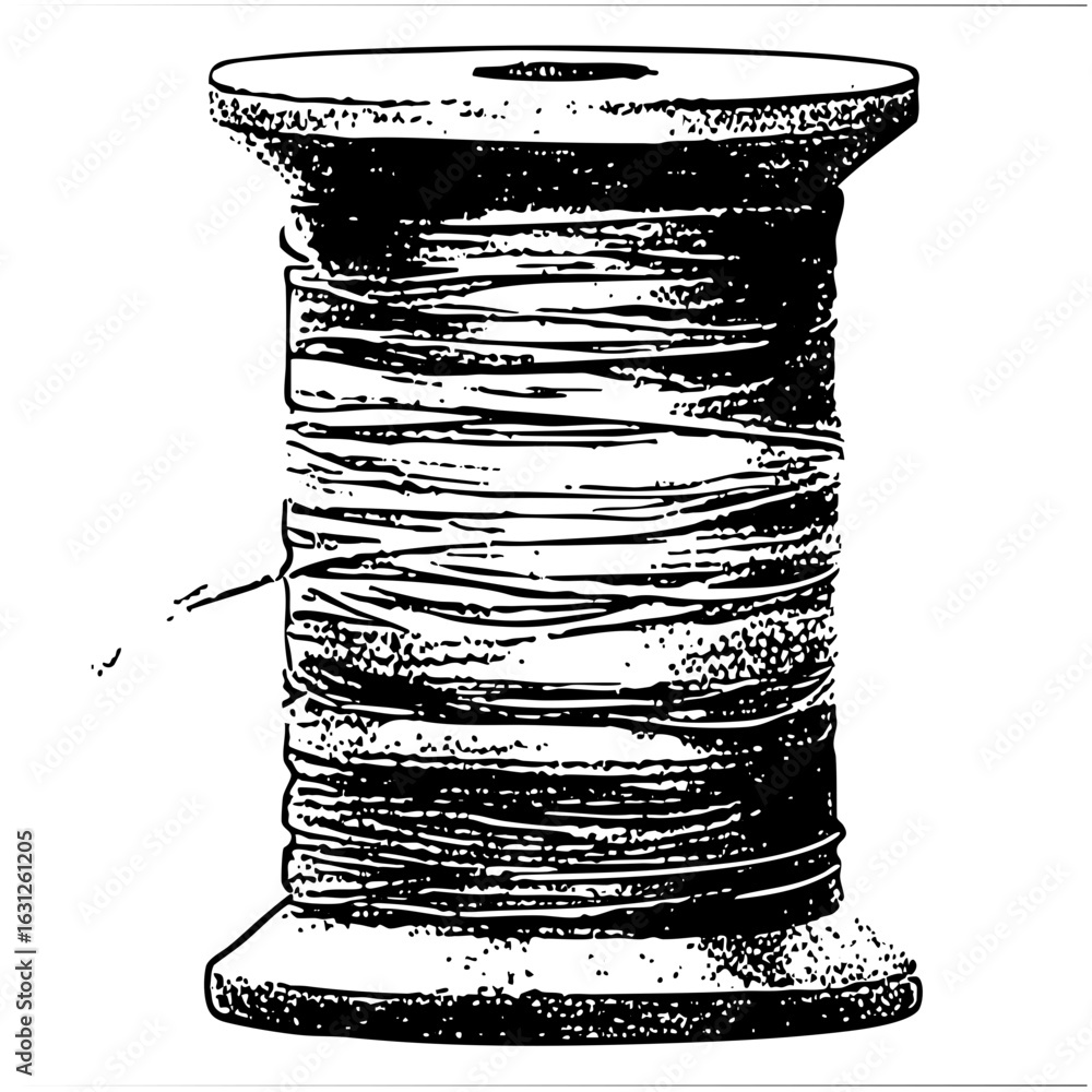 Poster vector detailed of a full spool of thread with extending strand.