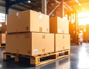 Cardboard boxes stacked on a wooden pallet in a warehouse (1)