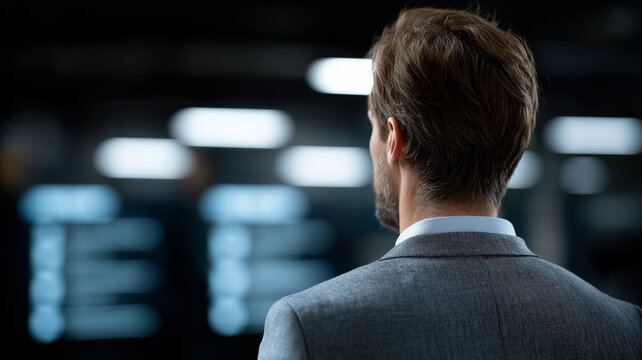 Business Professional Standing in Front of Glowing Holographic Digital Checklist Interface with Task Boxes and Progress Bars in High-Tech Office, digital checklist, workflow automation, productivity  - Powered by Adobe
