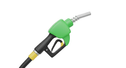 3D Render of a Green Fuel Nozzle on a Transparent Background Depicting Energy Resources and Automotive Industry Fueling Infrastructure