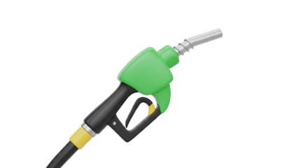 3D Render of a Green Fuel Nozzle on a Transparent Background Depicting Energy Resources and Automotive Industry Fueling Infrastructure