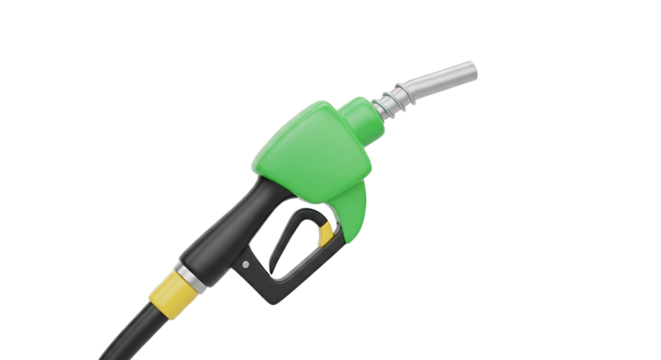 3D Render of a Green Fuel Nozzle on a Transparent Background Depicting Energy Resources and Automotive Industry Fueling Infrastructure