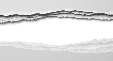 Torn Paper Reveals: A stark monochrome image featuring the textured edges of torn paper, framing a central void of emptiness and evoking a sense of revealing.