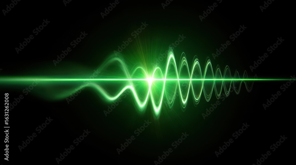 Poster intense green light pulse forms sound wave signal. an energetic, abstract visualization of frequency