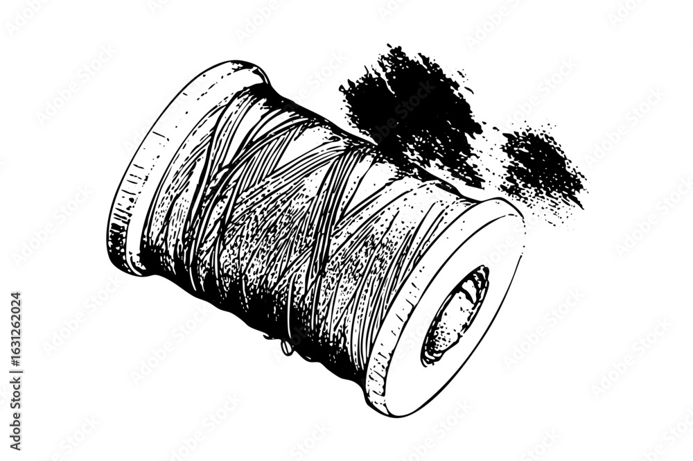Poster vector detailed of a spool of thread with textured lines.