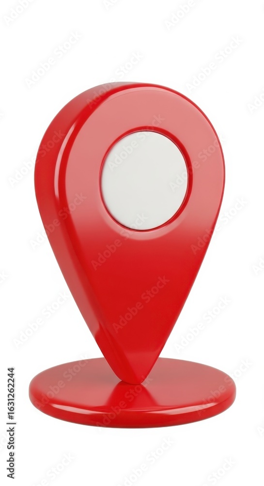 Fototapete vivid red navigation pointer rendering on white backdrop, location icon