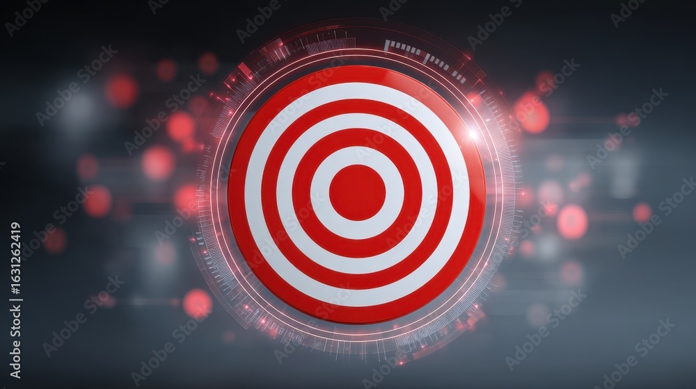 Poster focused red target with glowing hud display over digital background with red heatmap, symbolizing cl