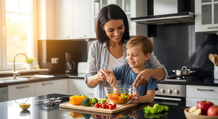 Mother and Son Baking Together

