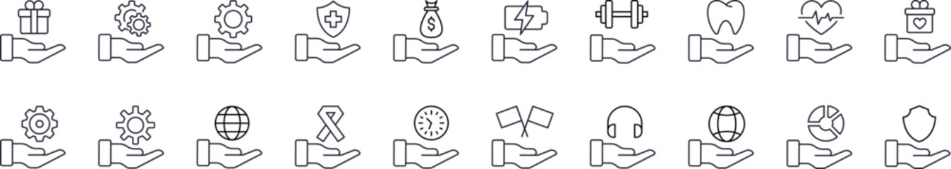 Collection of Line Icons of Globe, Business, Gear, Healthcare Drawn with Thin Line for Graphics, Cards, Web Sites, Apps