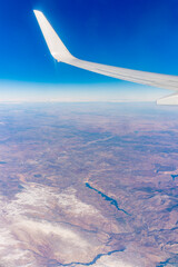 Aerial view on arabian desert and Red sea mountains from airplane