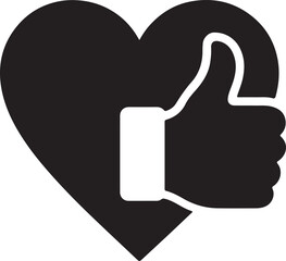 Silhouette vector of a heart with thumbs up gesture, perfect for positive love and approval designs.