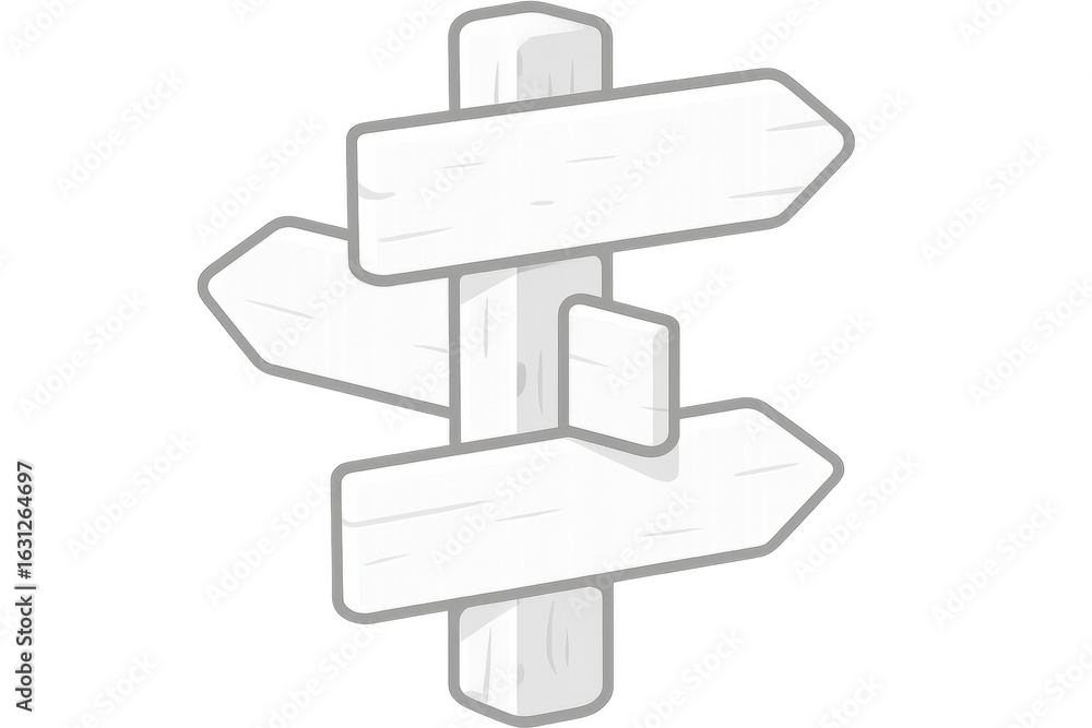 Poster weathered wooden signpost displaying empty directional arrows against transparent backdrop, represen