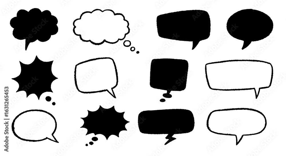 Aufkleber diverse dialog: a collection of various speech and thought bubble outlines. reflecting on communicat