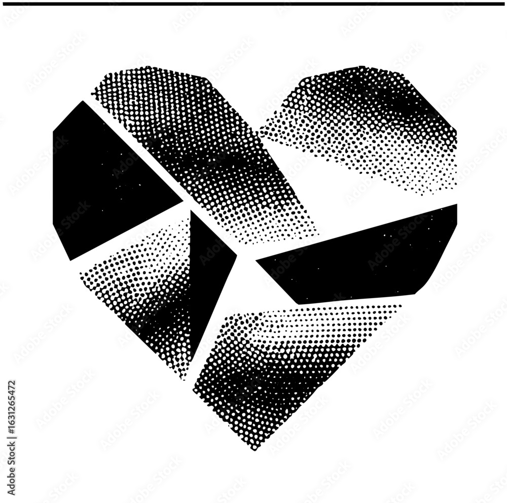 Poster vector fragmented heart with halftone .