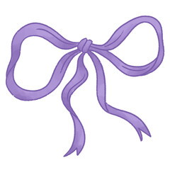 watercolor illustration of lilac coquette style ribbon cartoon drawing