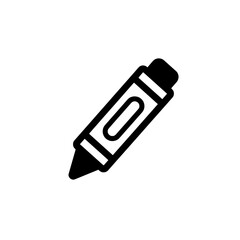 Crayon Illustration: A simplified black crayon icon, perfect for illustrating creativity, art, and childhood. A minimal and bold design.