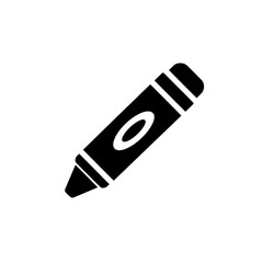 Black Crayon Icon: A minimalist monochrome representation of a crayon, perfect for educational materials, children's content, or design projects.