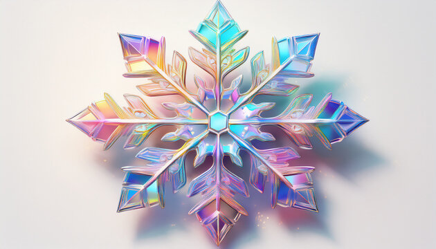 Un flocon de neige multicolore sur fond blanc.