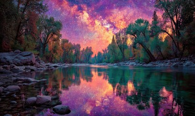 Vibrant river reflecting a surreal sky