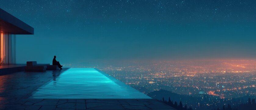 Rooftop infinity pool at night - Powered by Adobe