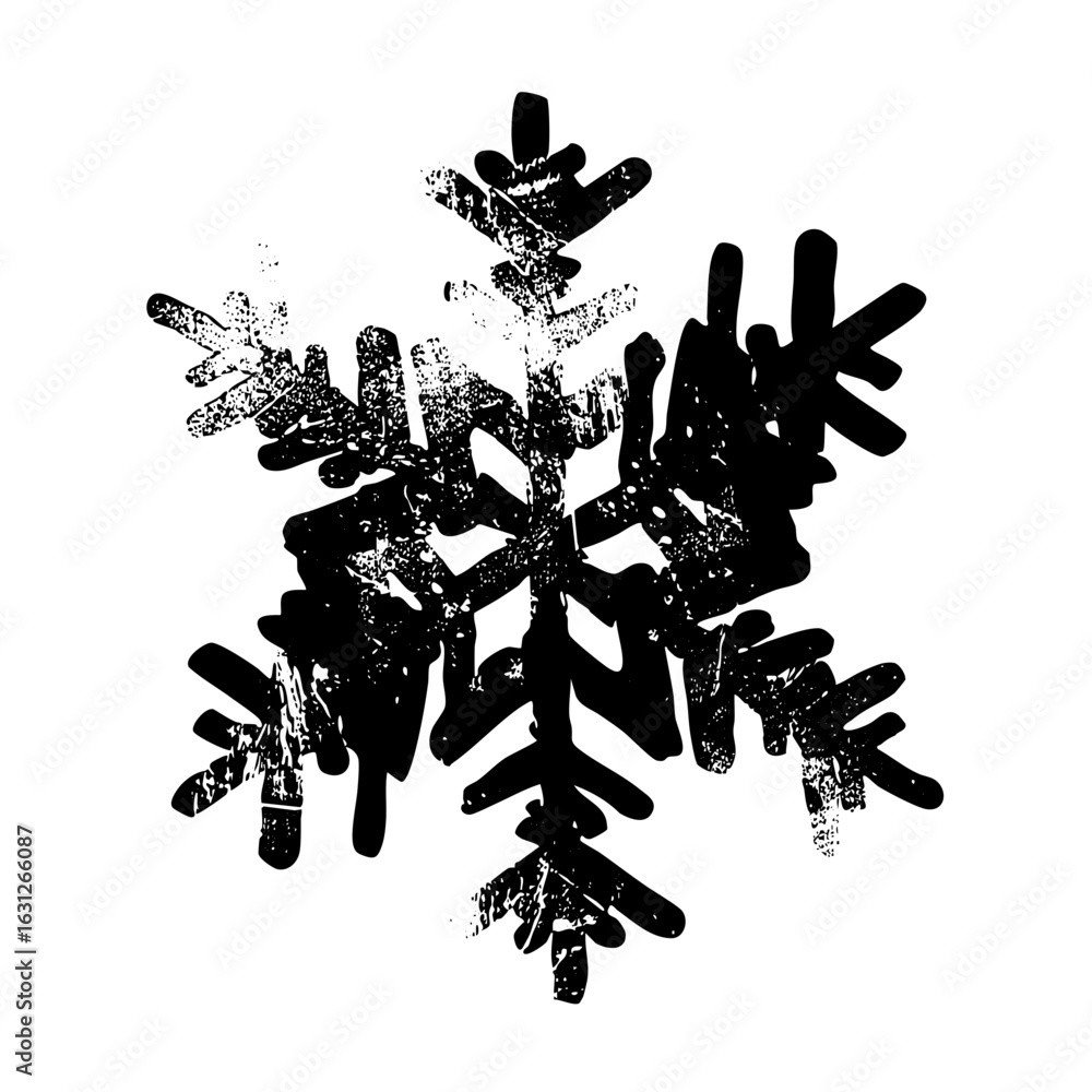 Poster vector intricate black snowflake with a distressed texture.