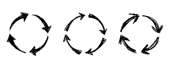 Set of hand drawn recycle arrow icon Recycling resources symbol Reuse of materials, zero waste, green environment, saving the planet