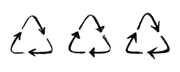 Set of hand drawn recycle arrow icon Recycling resources symbol Reuse of materials, zero waste, green environment, saving the planet