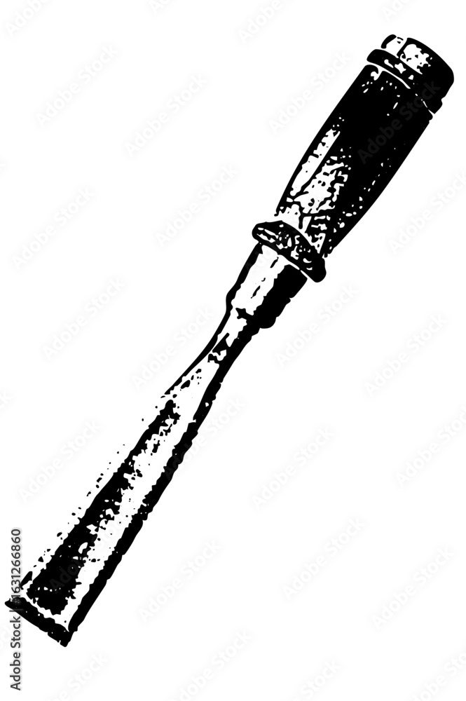 Poster vector detailed of a woodworking chisel with a dark handle.