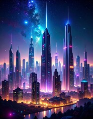 Futuristic city at night
