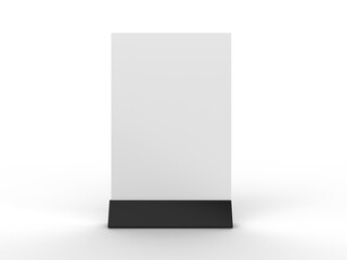 3D Realistic table stand, table tent mockup with plastic base and white paper acrylic. Blank card holder display information for menu label, restaurant, cafe, banner, picture stand, sign holder, ads