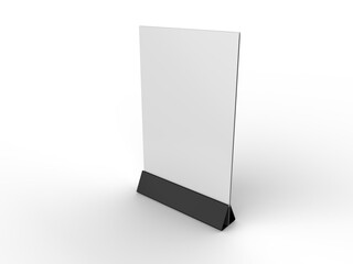 3D Realistic table stand, table tent mockup with plastic base and white paper acrylic. Blank card holder display information for menu label, restaurant, cafe, banner, picture stand, sign holder, ads