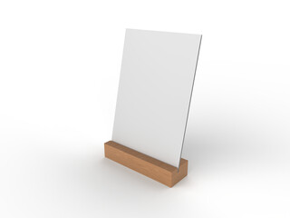 3D Realistic table stand, table tent mockup with metal base and white paper acrylic. Blank card holder display information for menu label, restaurant, cafe, banner, picture stand, sign holder, ads